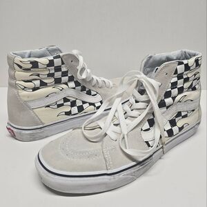 VANS Sk8-Hi Checkerboard Flame Light Grey Suede Sneakers Shoes Men's Size 9.5